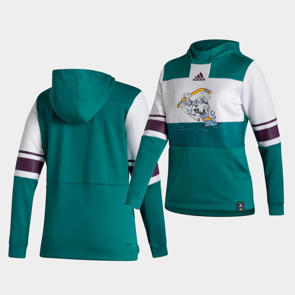 Men Anaheim Ducks Blank Green NHL 2021 Adidas Pullover Hoodie Jersey